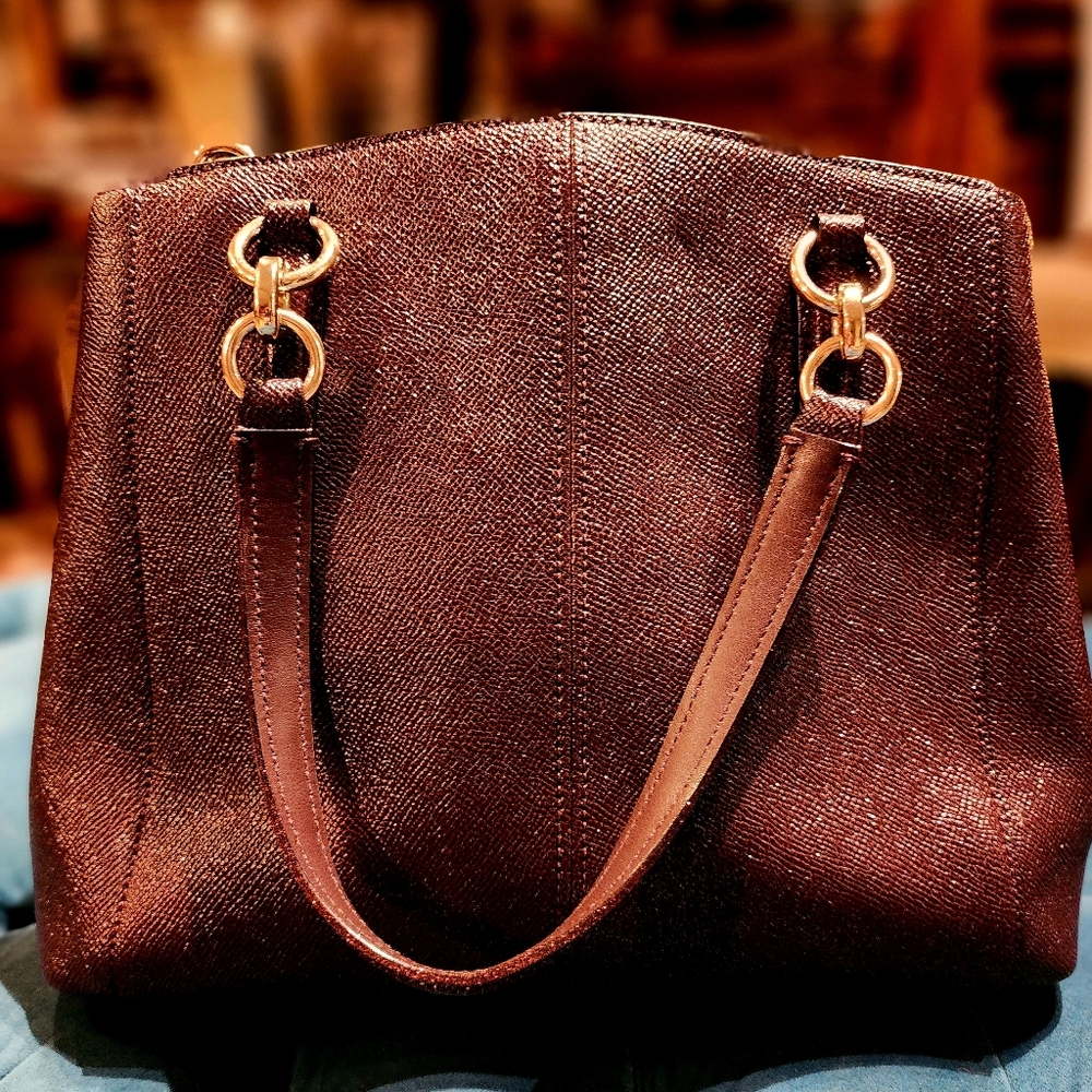 COACH Bordeaux Sparkling  Pebbled Leather Satchel Bag - Picture 2 of 14